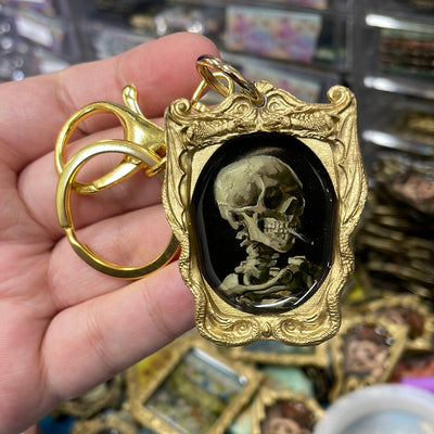 “Skull of a Skeleton with Burning Cigarette" Van Gogh  Keychain