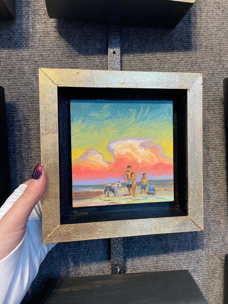 “Beach Dog #2 Study" original oil on panel 5x5 framed