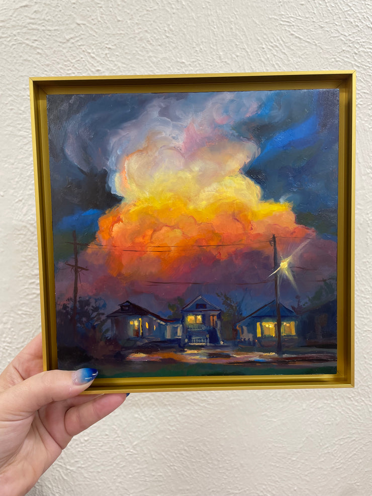 “Dusk" original oil on panel 8x8 framed