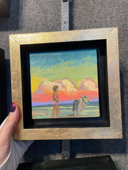 “Beach Dog #3 Study" original oil on panel 5x5 framed
