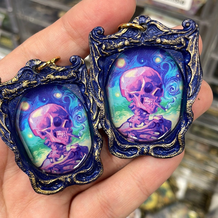 "COLORFUL Smoking Skull" Van Gogh Lemoine Collab Earrings