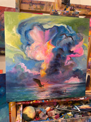 “Frigate Bird’s Dream” original oil on panel 18x18