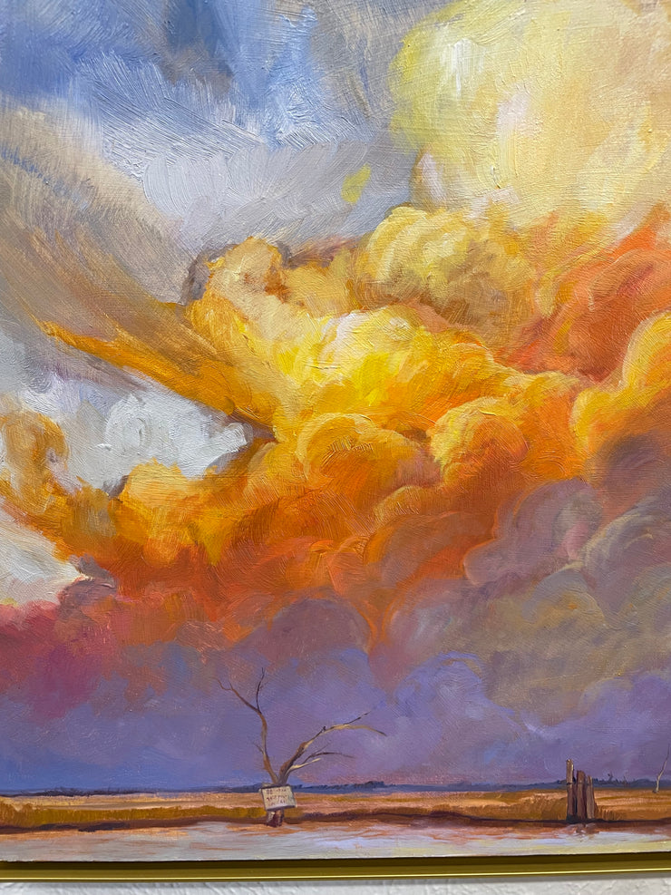 "Golden Meadow Golden Clouds ” original oil on panel 18x18