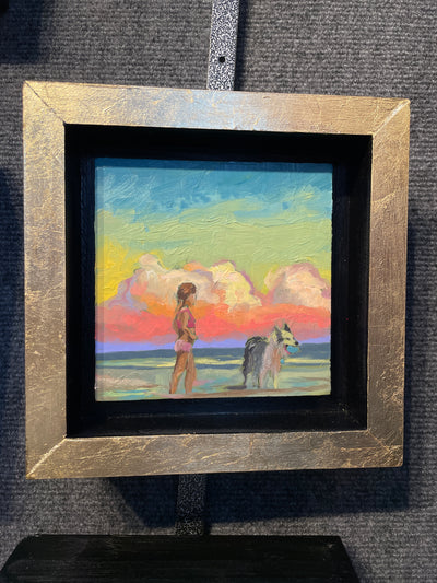 “Beach Dog #3 Study" original oil on panel 5x5 framed