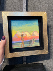 “Beach Dog #3 Study" original oil on panel 5x5 framed