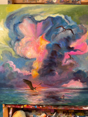 “Frigate Bird’s Dream” original oil on panel 18x18