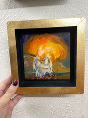 “Baby Egret Triplets Study" original oil on panel 5x5 framed