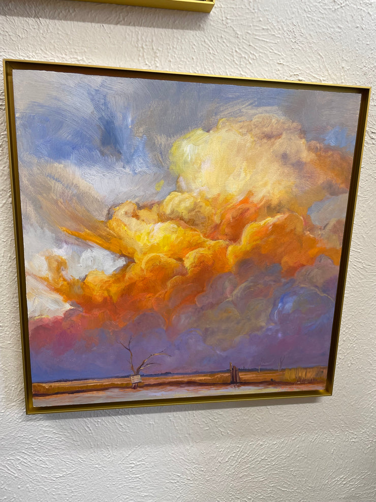 "Golden Meadow Golden Clouds ” original oil on panel 18x18