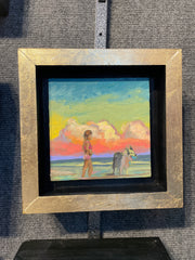 “Beach Dog #3 Study" original oil on panel 5x5 framed