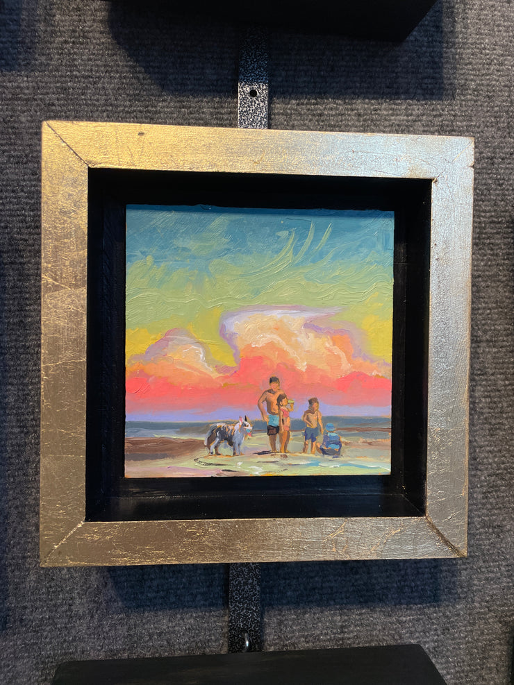 “Beach Dog #2 Study" original oil on panel 5x5 framed