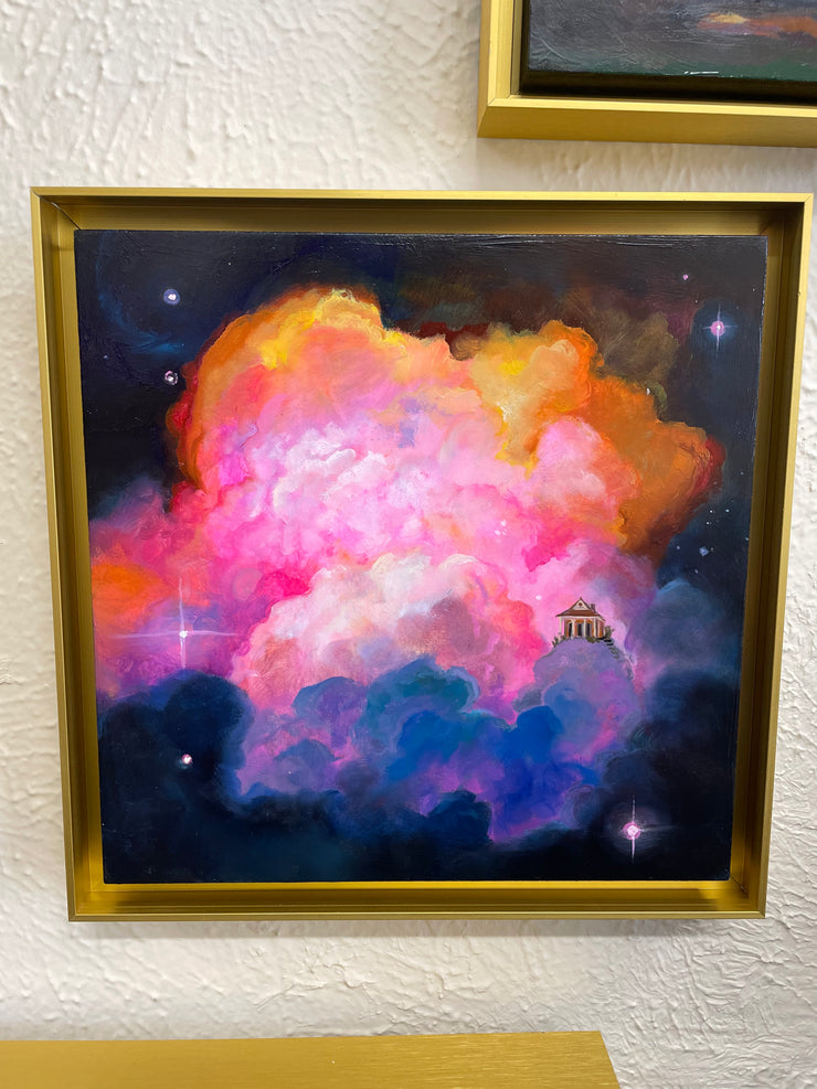 “Home Heaven- The Glow" original oil on panel 8x8 framed