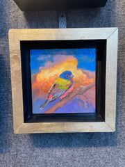 “Painted Bunting Study" original oil on panel 5x5 framed