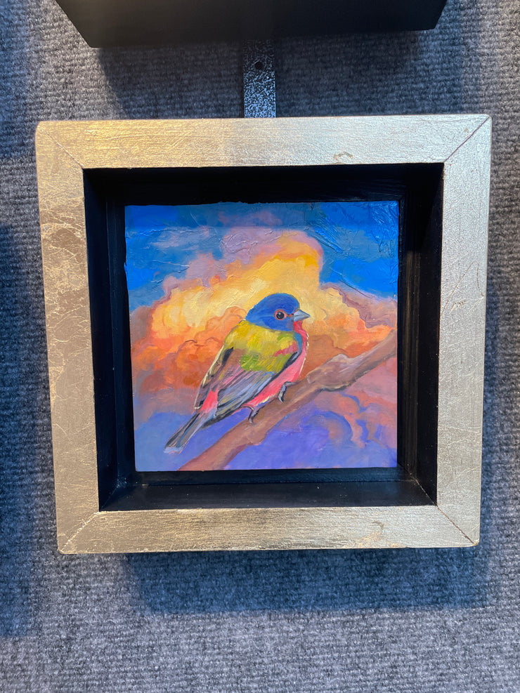 “Painted Bunting Study" original oil on panel 5x5 framed