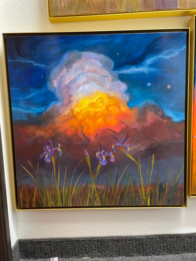“Iris Breeze” original oil on canvas 30x30 aluminum frame