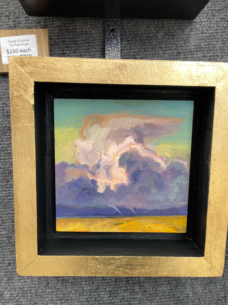 “Cloud Study Dual Waterspouts" original oil on panel 5x5 framed