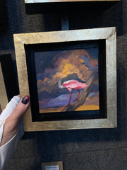“Spoonbill Study Red Eye" original oil on panel 5x5 framed