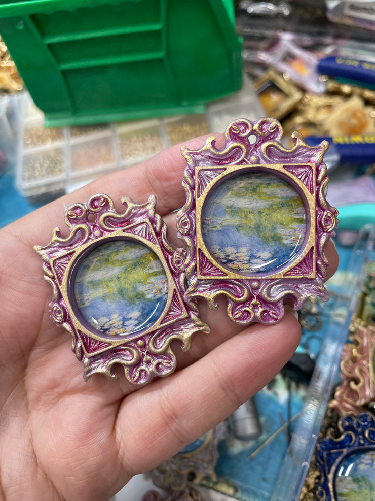 "Waterlilies" in medusa frame Monet Earrings