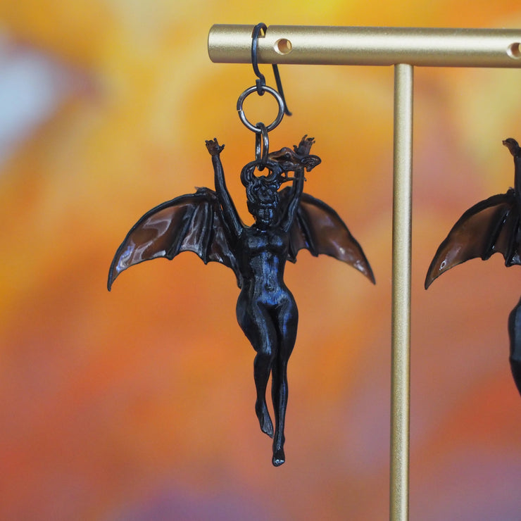 "The Bat Woman" 3d Printed Earrings Modeled after Albert Joseph Penot