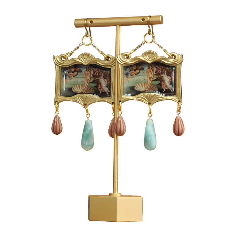 "Birth of Venus" Botticelli Earrings with Glass Czech Beads