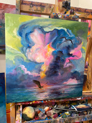 “Frigate Bird’s Dream” original oil on panel 18x18