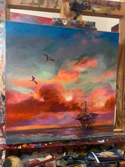 “Gulf of Mexico Sunset” original oil on canvas 16”x16”