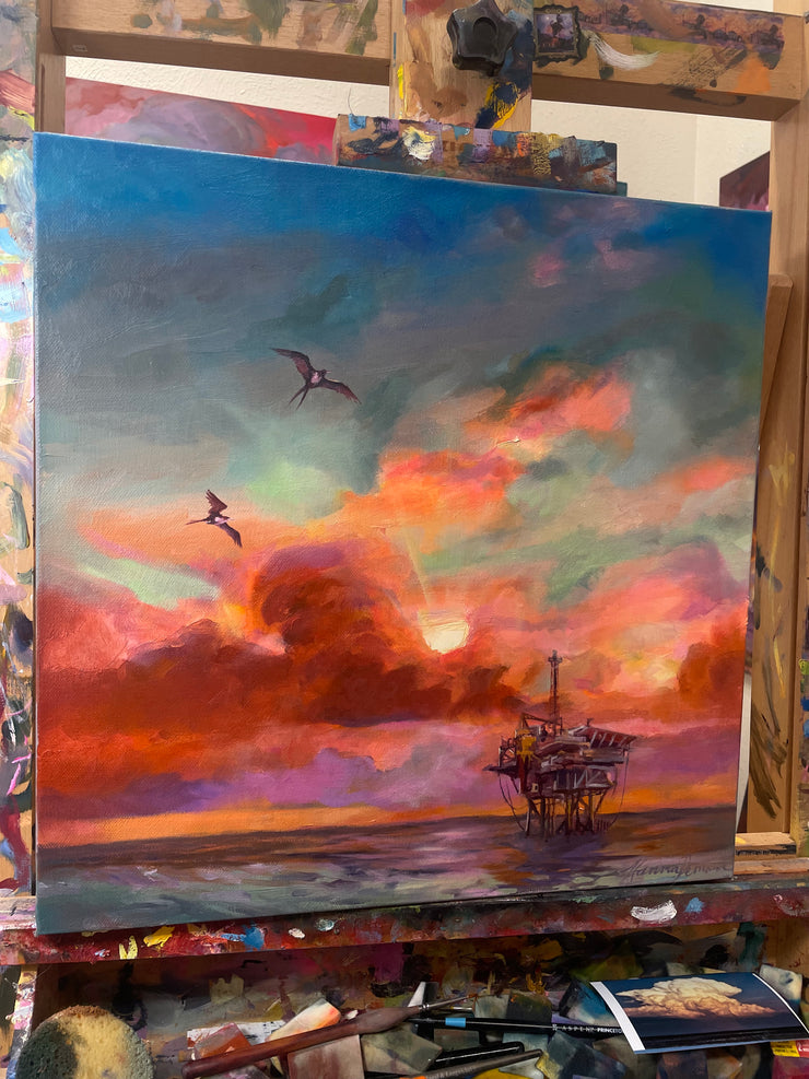 “Gulf of Mexico Sunset” original oil on canvas 16”x16”