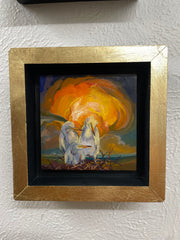 “Baby Egret Triplets Study" original oil on panel 5x5 framed