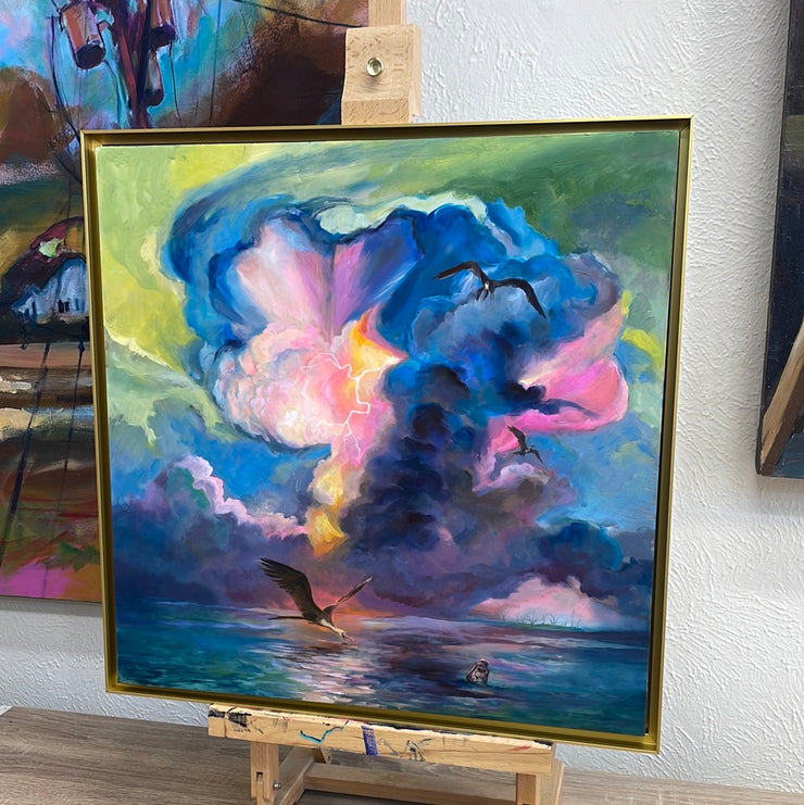 “Frigate Bird’s Dream” original oil on panel 18x18