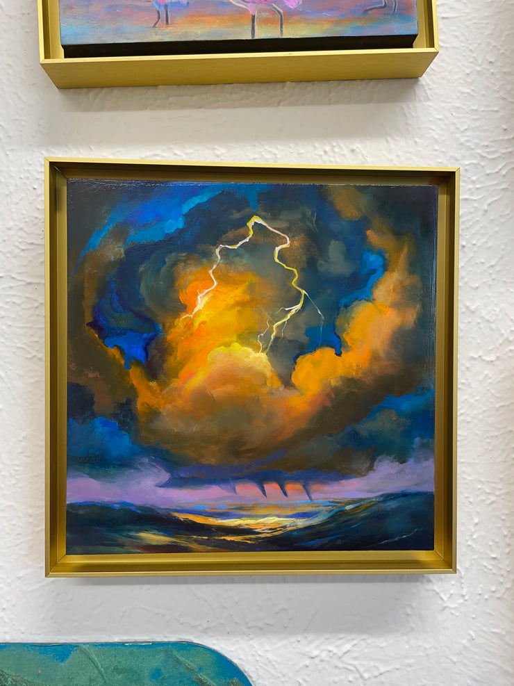 “The Storm Within- Orange" original oil on panel 8x8 framed