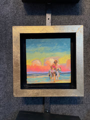 “Beach Dog #1 Study" original oil on panel 5x5 framed