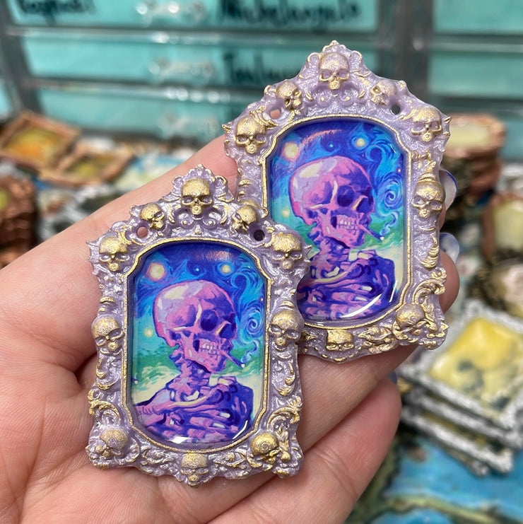 "COLORFUL Smoking Skull" Van Gogh Lemoine Collab Earrings