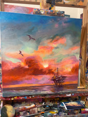 “Gulf of Mexico Sunset” original oil on canvas 16”x16”