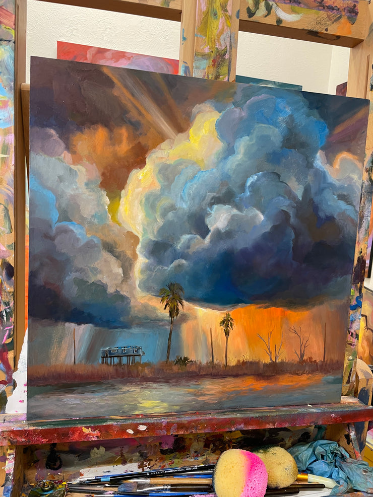 “At the Mercy of the Sky ” original oil on panel 18x18