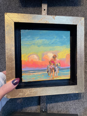 “Beach Dog #1 Study" original oil on panel 5x5 framed