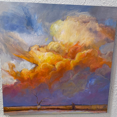 "Golden Meadow Golden Clouds ” original oil on panel 18x18