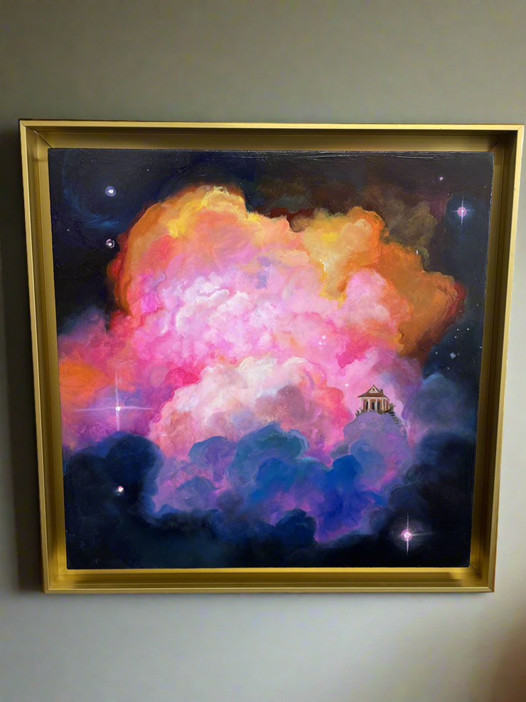 “Home Heaven- The Glow" original oil on panel 8x8 framed