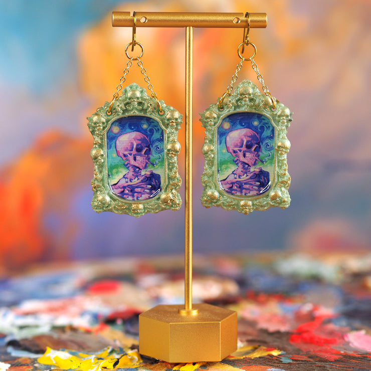 "COLORFUL Smoking Skull" Van Gogh Lemoine Collab Earrings