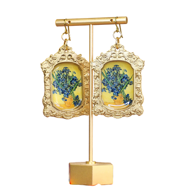 "Irises" (in a  vase yellow background) Van Gogh Earrings