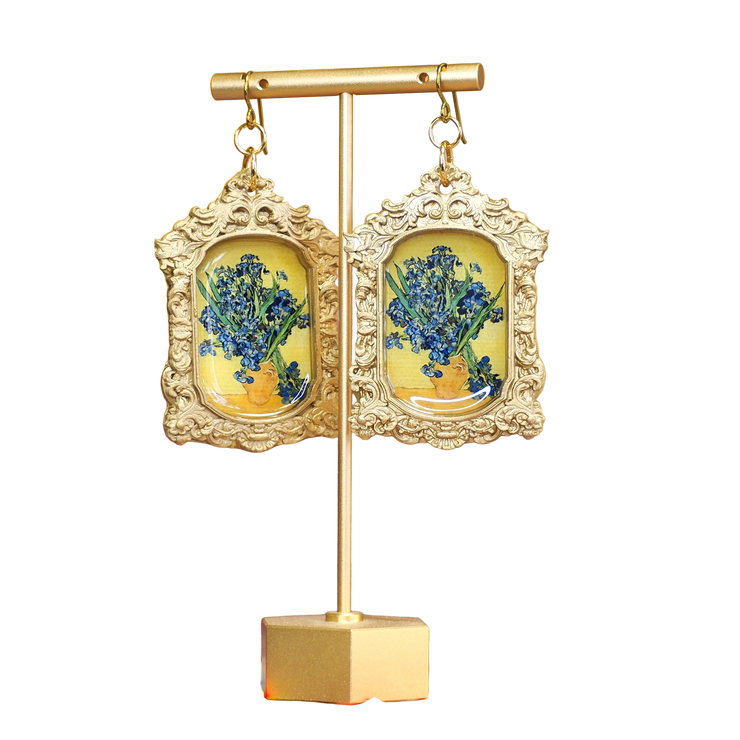"Irises" (in a  vase yellow background) Van Gogh Earrings