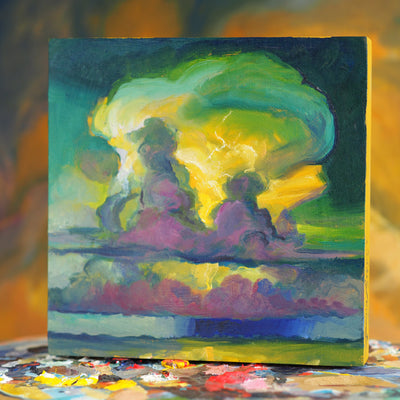 "Mardi Gras Storm” original oil on panel 8x8