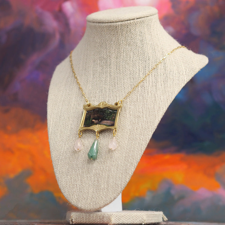 "Ophelia" John Everett Millais Statement Necklace with Aventurine and Quartz