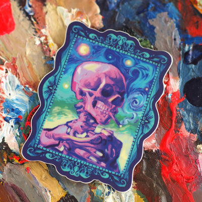 "Colorful Smoking Skull" thick Waterproof Sticker