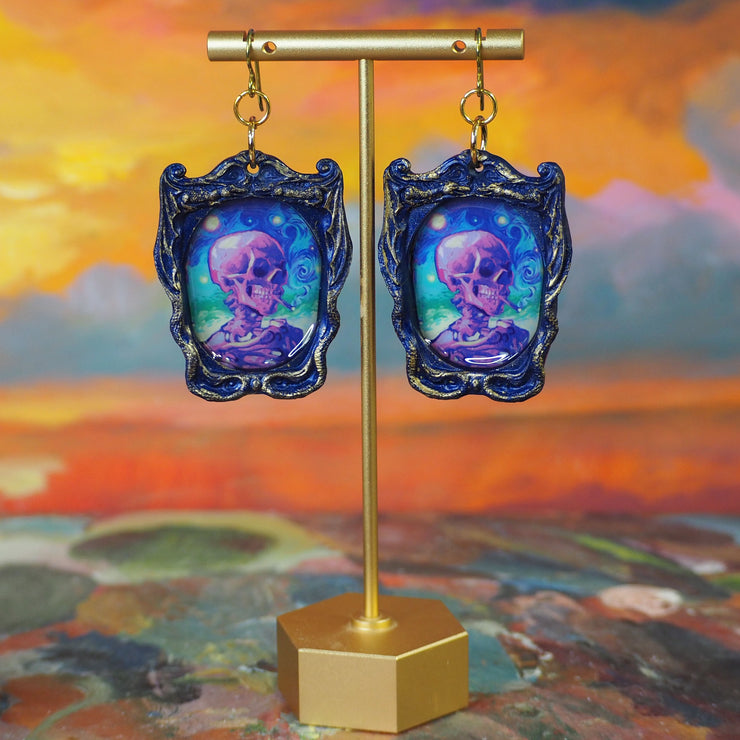 "COLORFUL Smoking Skull" Van Gogh Lemoine Collab Earrings