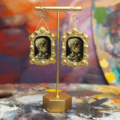 PREORDER “Skull of a Skeleton with Burning Cigarette” Van Gogh Earrings (Up to Two months wait)
