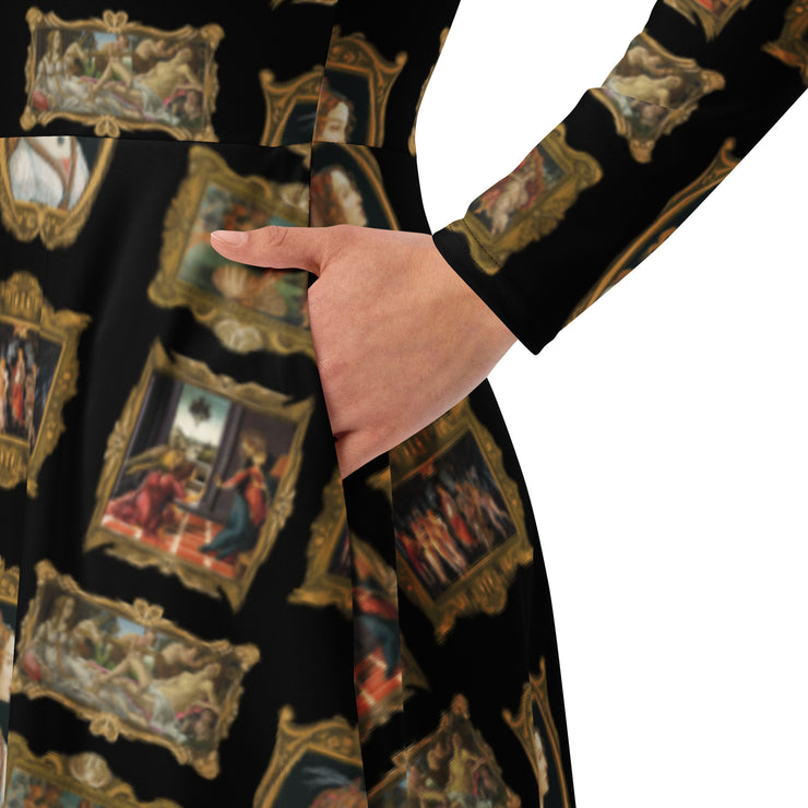 Botticelli All-over print long sleeve midi dress