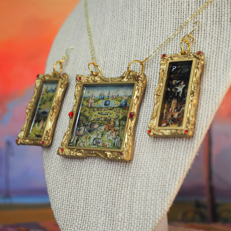 "Garden of Earthly Delight" Bosch Earrings and Necklace set with glass rhinestones  7/14 July restock